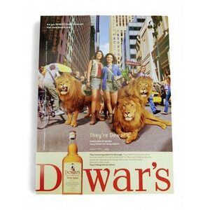 2001 Dewars Print Ad Women in Safari Outfits Lions on City Street Humor